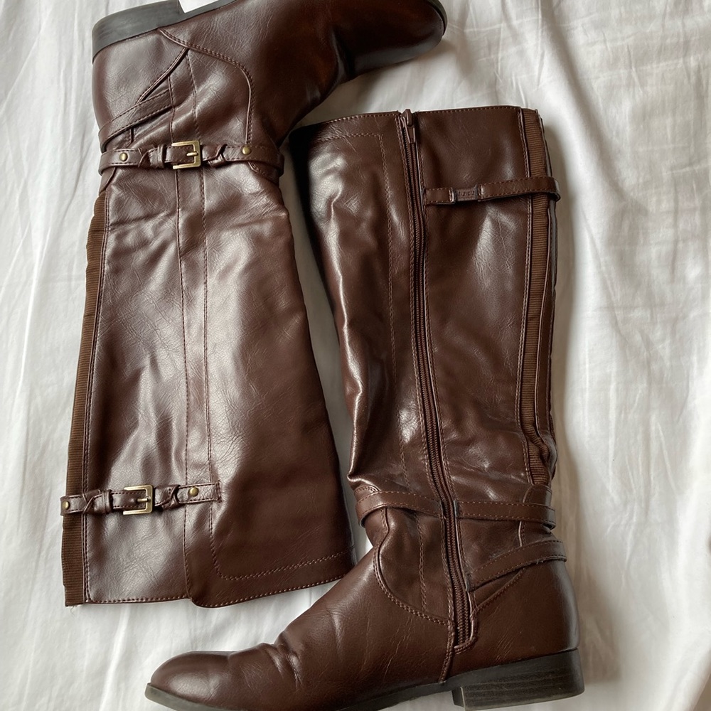Brown knee high boots